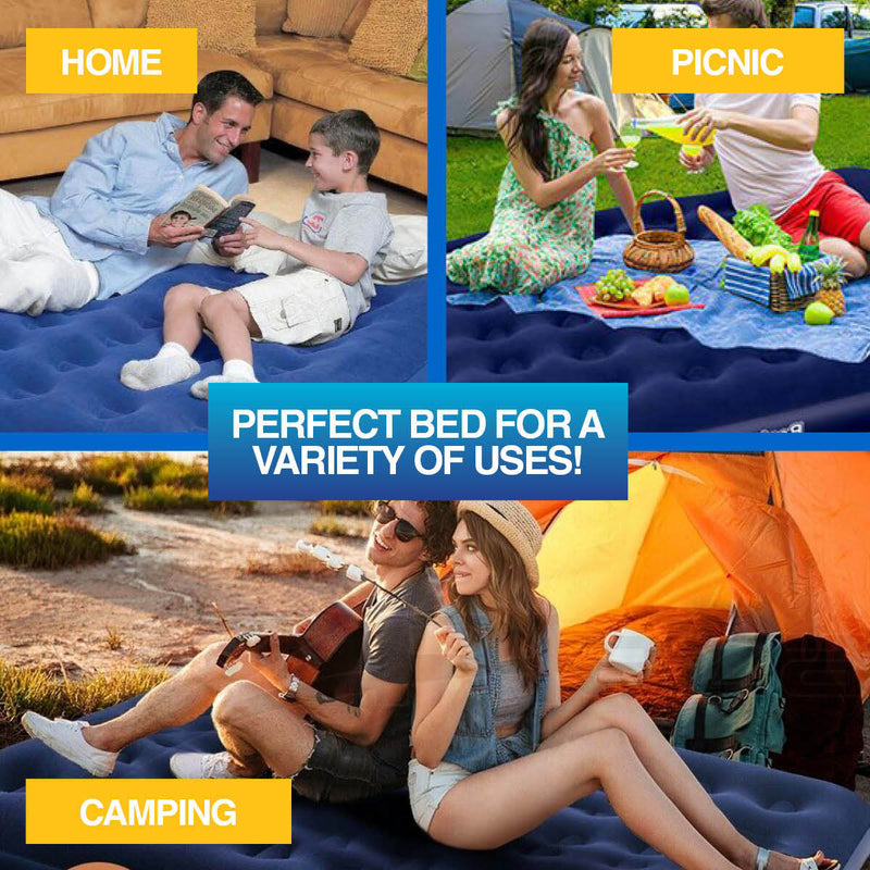Bestway Queen Inflatable Air Bed Indoor/Outdoor Heavy Duty Durable Camping - Outbackers