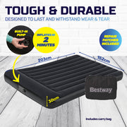 Bestway Queen Inflatable Air Bed Tritech Built-In Pump Heavy Duty - Outbackers