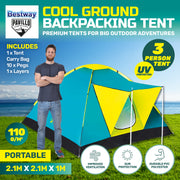 Bestway 2.1m x 2.1m Tent 3 Person UV Protected Double Layered Carry Bag Pegs - Outbackers