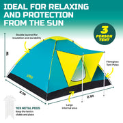Bestway 2.1m x 2.1m Tent 3 Person UV Protected Double Layered Carry Bag Pegs - Outbackers