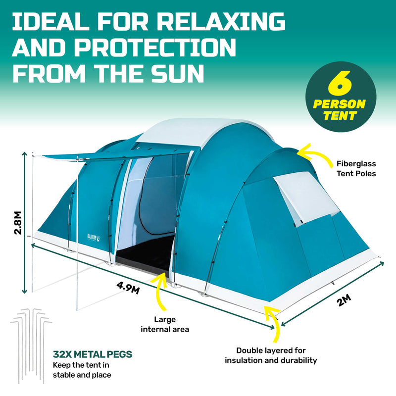 Bestway 4.9m x 2.m Tent 6 Person UV Protected Premium Double Layered PVC - Outbackers