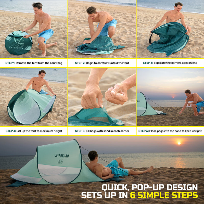 Bestway 2m x 1.2m Beach Tent 2 Person UV Protected Pegs & Carry Bag Included - Outbackers