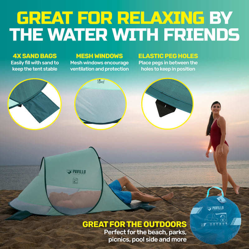 Bestway 2m x 1.2m Beach Tent 2 Person UV Protected Pegs & Carry Bag Included - Outbackers