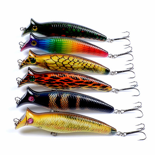 6x Popper Poppers 12.4cm Fishing Lure Lures Surface Tackle Fresh Saltwater - Outbackers
