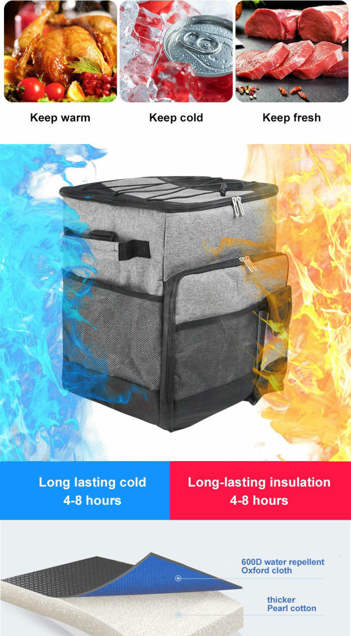 Cooler Picnic Bag Trolley Thermally Insulated - 36L - 60 cans - Grey - Drinks Food Cool Bag Rainproof - Outbackers