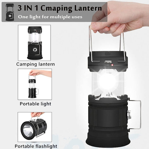 LED Camping Lamp Solar Powered Rechargeable USB Torch Waterproof Emergency Light Lantern - Outbackers