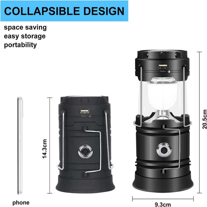 LED Camping Lamp Solar Powered Rechargeable USB Torch Waterproof Emergency Light Lantern - Outbackers