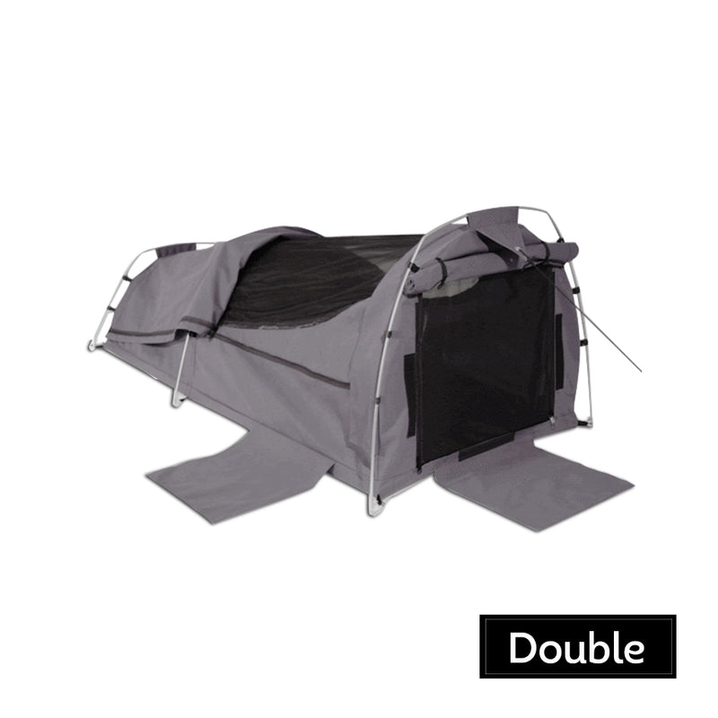 DOME SINGLE/DOUBLE Swag Camping Waterproof Canvas Tent Hiking Mattress Grey - Double - Outbackers