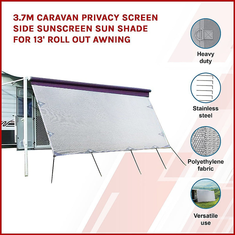 3.7m Caravan Privacy Screen Side Sunscreen Sun Shade for 13' Roll Out Awning - Outbackers