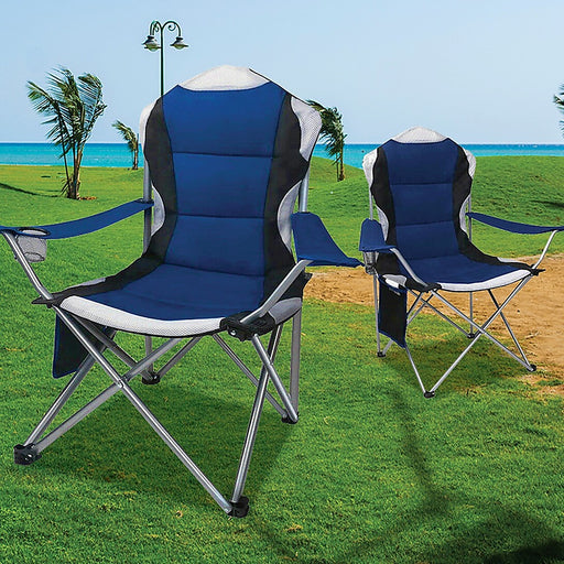 2x Folding Camping Arm Chairs Portable Outdoor Garden Fishing Tourer - Outbackers