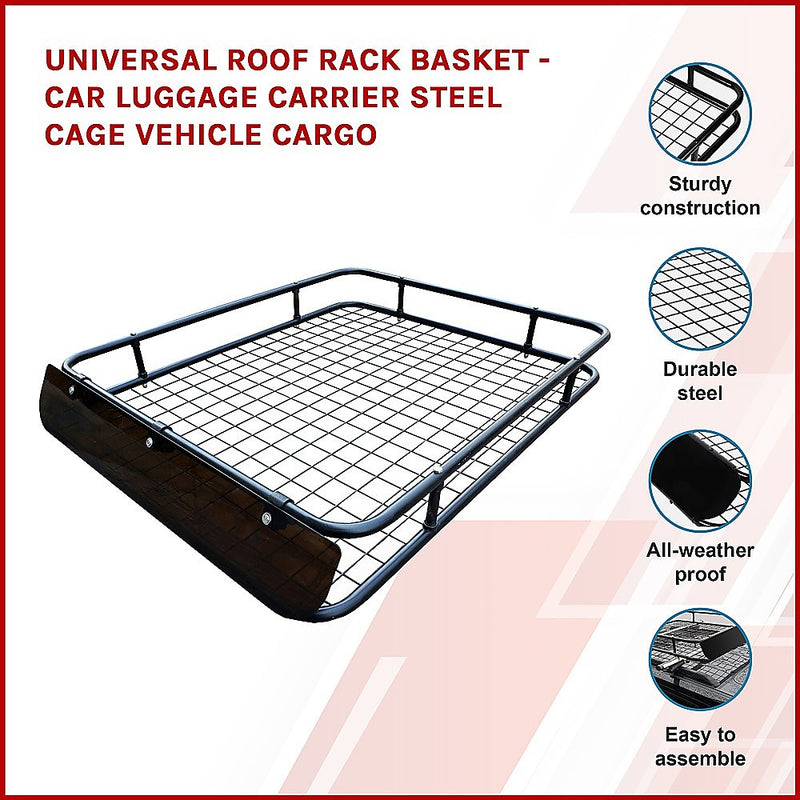 Universal Roof Rack Basket - Car Luggage Carrier Steel Cage Vehicle Cargo - Outbackers