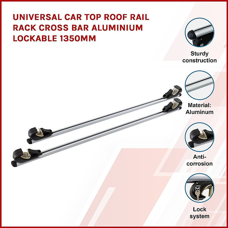 Universal Car Top Roof Rail Rack Cross Bar Aluminium Lockable 1350MM - Outbackers