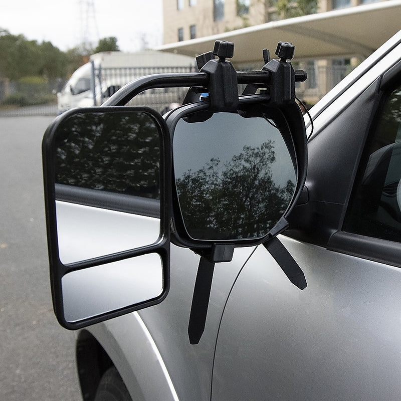2x Towing Mirrors Pair Clip on Multi Fit Clamp On Towing Caravan 4X4 Trailer - Outbackers