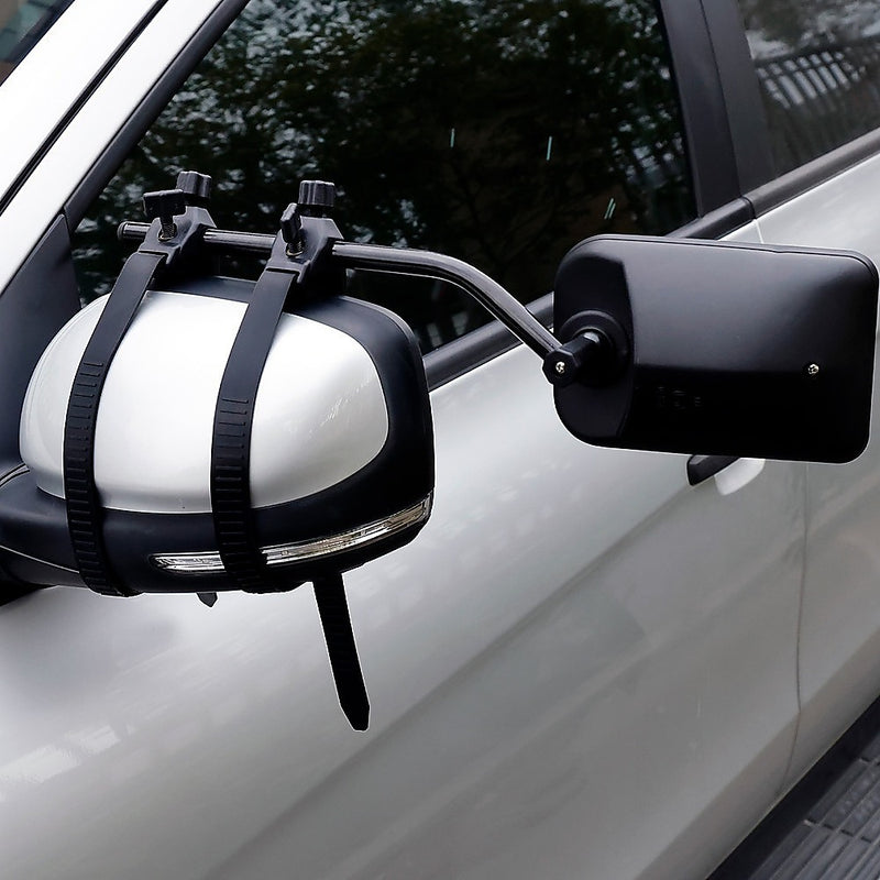 2x Towing Mirrors Pair Clip on Multi Fit Clamp On Towing Caravan 4X4 Trailer - Outbackers