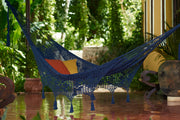 Outdoor undercover cotton Mayan Legacy hammock with hand crocheted tassels King Size Blue - Outbackers