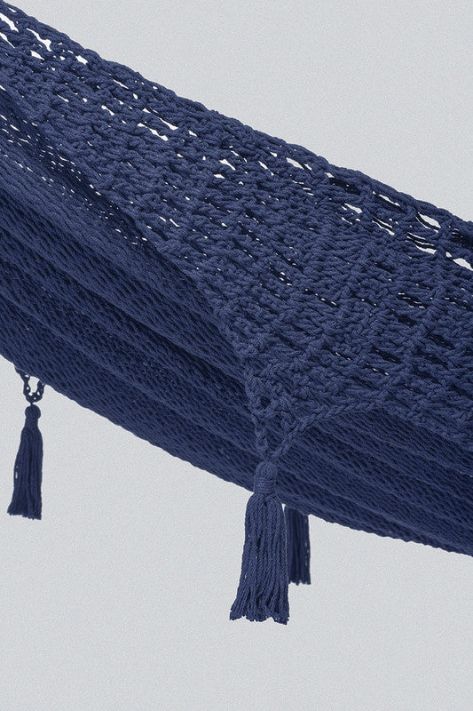 Outdoor undercover cotton Mayan Legacy hammock with hand crocheted tassels King Size Blue - Outbackers