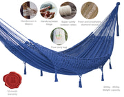 Outdoor undercover cotton Mayan Legacy hammock with hand crocheted tassels King Size Blue - Outbackers