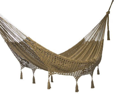 Outdoor undercover cotton Mayan Legacy hammock with hand crocheted tassels Queen Size Cedar - Outbackers