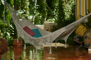 Outdoor undercover cotton Mayan Legacy hammock with hand crocheted tassels Queen Size Dream Sands - Outbackers