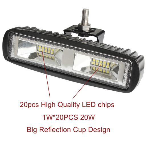 Pair 6inch 20w LED Work Driving Light Bar Ultra Flood Beam Lamp Reverse Offroad - Outbackers