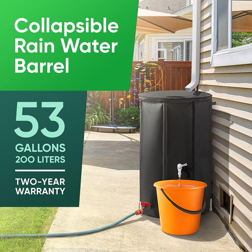 BaseMate Collapsible Rain Barrel | 200 Litre Extra-Stable Rainwater Collection System w/Mesh on Top, Drain Pipe, & Spigot | Rain Barrels to Collect Rainwater from Gutter | Heavy-Duty Rain Catcher - Outbackers