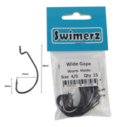 Swimerz 4/0 Wide Gape Worm Hook 15 Pack - Outbackers
